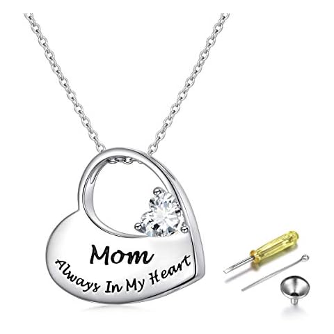 FLYOW Cremation Urn Necklace for Ashes for Mom S925 Sterling Silver Keepsake Urn Jewelry Memorial Pendant Necklace for Women Cover