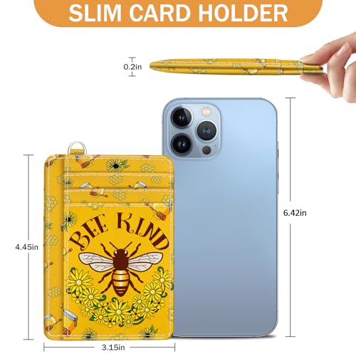 Image of Yonlevres Bee Credit Card Holder Slim RFID Wallet Women Small Travel Cute | Front Pocket, Handy, RFID Blocking, Woman Girls Ladies Gifts, D-ring for Keychain,Thin Mini Card Case, ID Window, PU Leather