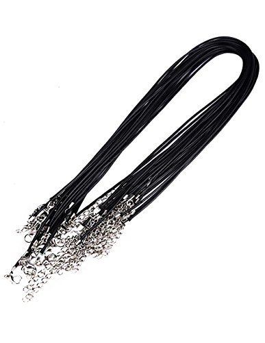 Mudder 20 Pieces Black Braided Imitation Leather Cord Rope Necklace Chain with Lobster Claw Clasp (1.5 mm)