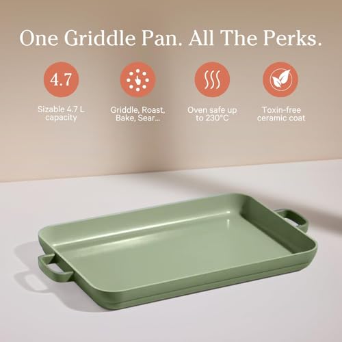 Image of Our Place Griddle Pan | 11.8 inch (5 Qt) Nonstick Ceramic Griddle Pan for Stovetop & Oven | PFAS-Free, Oven-Safe up to 450F, Easy-Grip Handles | Sage