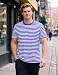 Funny World Blue and White Striped Shirt Men Cotton Short Sleeve Casual T Shirts, Blue & White, Medium
