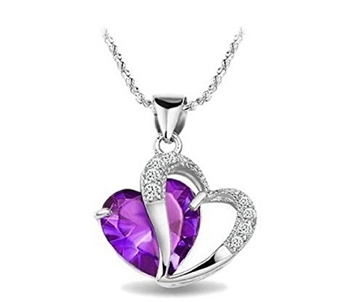 BestMall Colar com pingente em forma de coração em safira azul em prata esterlina 925