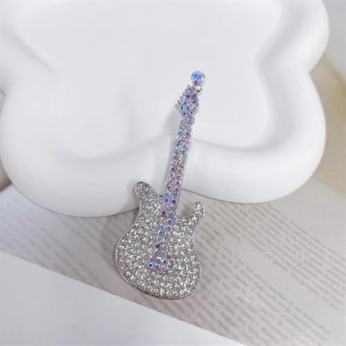 Image of Cute Guitar Rhinestones Brooches Pin Unique Colorful Crystal Enamel Brooch for Party Dance Banquet Women Men Fashion Dainty Lapel Pins Suit Shirt Ceremony Clothes Accessories Decor