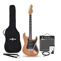 Upgraded guitar with gig-ready amp Deluxe C-shaped maple neck provides exceptional feel Portable amp offers a 3-band EQ, overdrive channel & headphone output Includes gig bag, picks, strap & amp cable