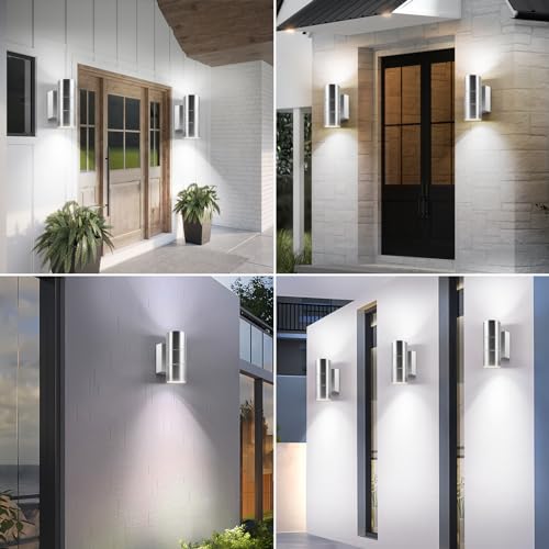 Image of Kerry Outdoor Wall Lights, Mains Powered, IP65, Up Down, Silver