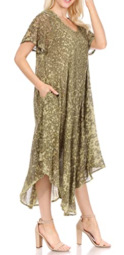 Sakkas 15802 - Lila Freckled Dyed Cap Sleeve Scoopneck Long Caftan Dress/Cover Up - Green - Os #TOP3