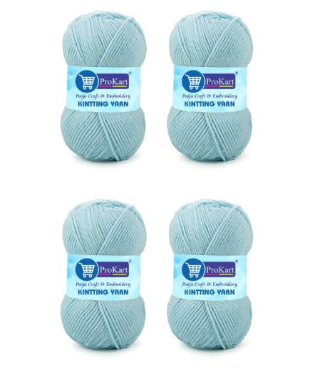 Image of ProKart Premium 4 Ply Wool Yarn, Soft and Lightweight Knitting & Crochet Yarn for Sweaters, Scarves, Hats, Baby Clothes, Purses, Gift Bags and DIY Craft Projects. Baby Blue, 100g x 4 Balls.