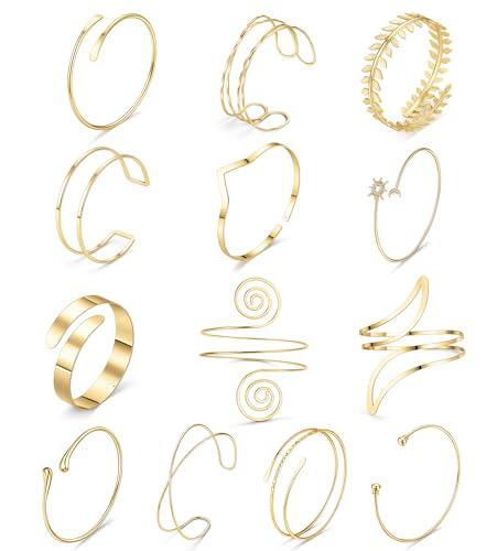 13 Pcs Gold Arm Cuff for Women Arm Bracelet Upper Arm Cuff Bangles Adjustable Bracelets Silver Coil Armlet Minimalist Bracelet Armband Jewelry Set Gifts