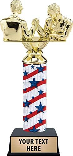 9.5" Custom Arm Wrestling Trophies - Red, White & Blue Arm Wrestling Award Trophy Prime