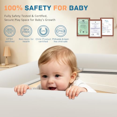 Image of TOREVSIOR Foldable Baby Playpen with Mat, 50 inchx50 inch Collapsible Play Pen for Babies and Toddlers, Indoor & Outdoor Kids Safety Play Pen, Portable Play Yard, Foldable Baby Playpen with 50 Ocean Balls