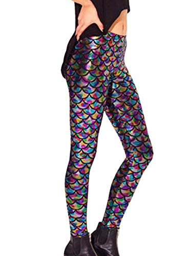 Alaroo Women Bling Mermaid Print Scale Leggings Pants Rainbow Plus XXL - Thumbnail 4