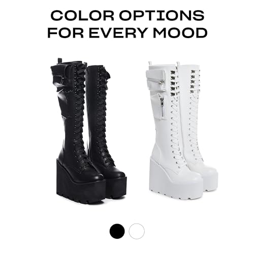 Dolls Kill Obsidian Pocket Platform Boots by Current Mood – Vegan Leather Knee High Boots for Grunge Fashion4