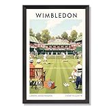 Flat Framed Trendy Wimbledons Tennis Match Canvas Posters Vintage London Sports Wall Art British Tennis Prints Painting For Living Room Bedroom Bathroom Wall Decor 8x10in