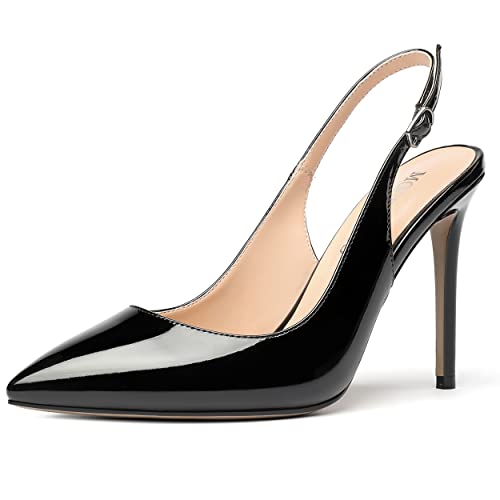 MODENCOCO Womens Evening Patent Sexy Party Buckle Slingback Pointed Toe Stiletto High Heel Pumps Shoes 4 Inch