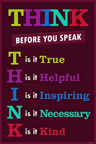 Image of Classroom Think Before You Speak Motivaltional Inspirational Educational Rules Teacher Supplies School Toddler Kids Elementary Learning Decorations Purple Cool Wall Art Print Poster 16x24