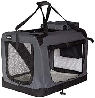Fauna Lightweight Travel Dog Crate - Portable Dog Cage & Folding Pet Carrier - Sturdy Frame, Accessories Pouch, Mesh Windows, Removable Soft Pad Bedding - Easy Storage & Assembly - Grey, L 91x63x63cm