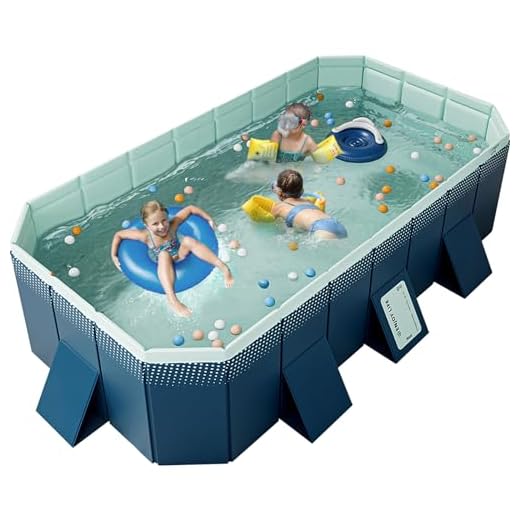 WIRHAO Foldable Non-Inflatable Kids' and Adults' Outdoor Swimming Pool Hard Plastic Shell Kid Pool for Backyard Dog Pools (113" x 66" x 20")
