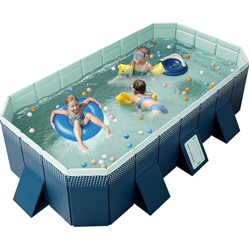 WIRHAO Foldable Non-Inflatable Kids' and Adults' Outdoor Swimming Pool Hard Plastic Shell Kid Pool for Backyard Dog Pools (113" x 66" x 20") by Wirhao - Used condition - US$70.74