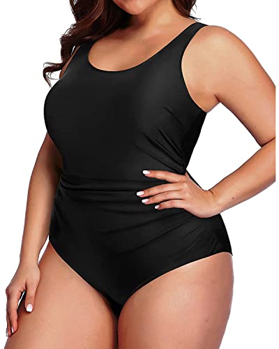 Daci Women Plus Size One Piece Swimsuit Athletic Tummy Control Ruched Bathing Suit with U-Back3