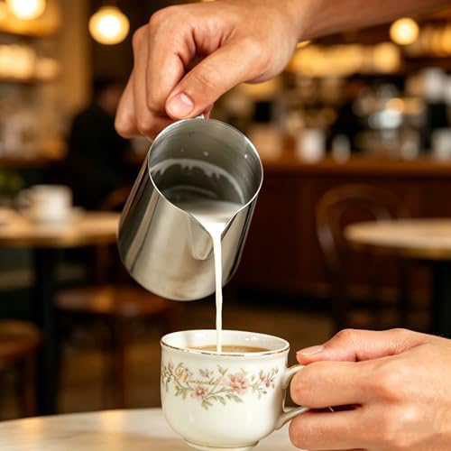 Coffee Milk Pitcher, 350ml (12oz) Silver, Perfect for Creating Latte Art Patterns - 4