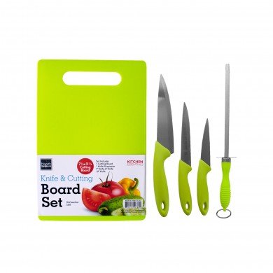 Kitchen Knife Set With Cutting Board 5 Piece - Stainless Still Blade Construction Sharpener Included Plus 3-Piece Bamboo Kitchen Utensils - Best Knives On Amazon! #TOP2