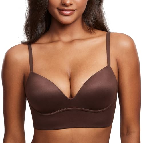DOBREVA Women's Push Up Wireless Bra Padded T Shirt Bras No Underwire Plunge Bralette