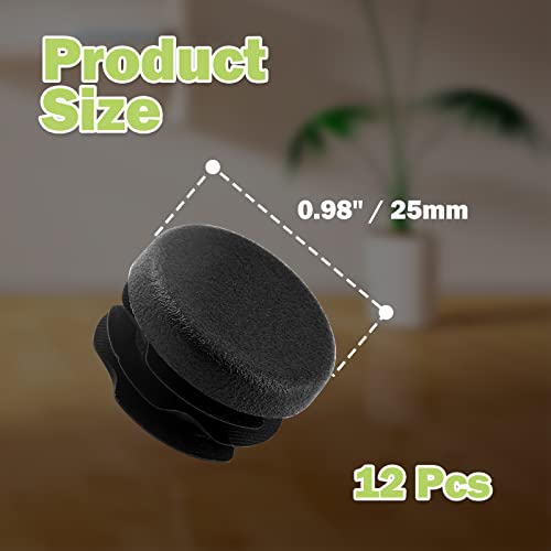Image of Jiozermi 12 Pcs 1 inch Round Plastic Plug, Black Round Plastic End Cap Furniture Finishing Plug for Pipe Post, Chairs and Furniture
