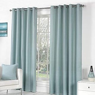 Fusion - Sorbonne - 100% Cotton Pair of Eyelet Curtains - 66" Width x 90" Drop (168 x 229cm) in Duck Egg