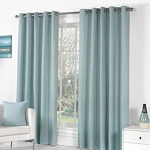 Fusion - Sorbonne - 100% Cotton Pair of Eyelet Curtains - 66" Width x 90" Drop (168 x 229cm) in Duck Egg Cover
