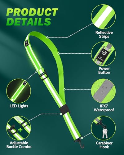 Fitense LED Reflective Belt Sash - 5 Lights Colors & 3 Light Modes High Visibility Night Safety Belt, Rechargeable Light Up Running Gear Adjustable Vest Straps for Runners Walkers Men Women - Thumbnail 6