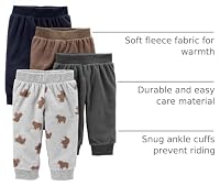 Simple Joys by Carter's Baby Boy's 4-Pack Fleece Pant Pants, grey/navy/brown/bear print, 12 Months — image 2