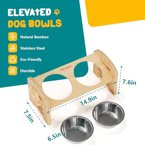 Mino Kesper Bamboo Elevated Dog Bowls, Raised Dog Bowl 5.5-in Tall, Raised Cat Food Bowls for Indoor Cats/Medium Dogs/Small Dogs - Thumbnail 5