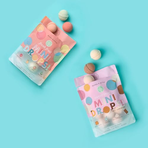 Image of Dabble & Dollop Mini Bath Bombs, Fresh Fruit + Sweet Treat Scents Bundle - Natural Origin, Clean Ingredients, No Synthetic Dyes, Toddler & Kids Bath Bombs in Resealable Pouches (2-Pack)