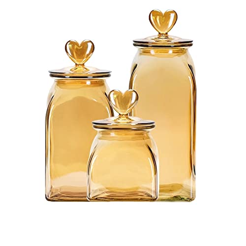 ZLXDP Heart Glass Jar Candy Seal Bottle Amber Pickle Fruit Pot Kitchen Food Container Coffee Bean Tea Jar Glass Craft Decor