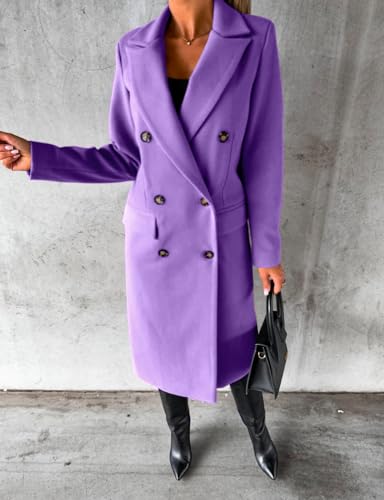 Image of IDEALSANXUN Womens Long Wool Coat Double Breasted Trench Coat Fall Winter Clothes
