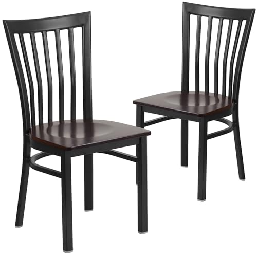 Image of Flash Furniture 2 Pack HERCULES Series Black School House Back Metal Restaurant Chair - Walnut Wood Seat