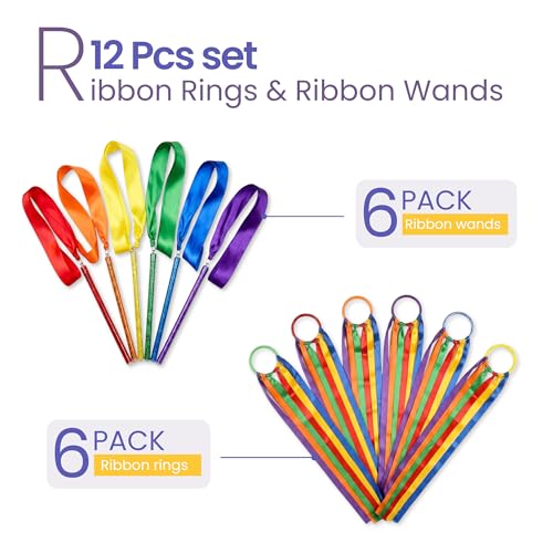Image of GSi Ribbon Wands & Rings for Kids - Dance Ribbon Streamers with Sparkle Design & Rainbow Ribbons - Perfect for Toddlers, Preschool, Gymnastics, PE, Birthday Parties - Ages 2-12