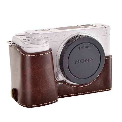 Rieibi ZV-E1 Camera Case, PU Leather Camera Half Case Compatible for Sony ZV-E1, ZVE1,Coffee