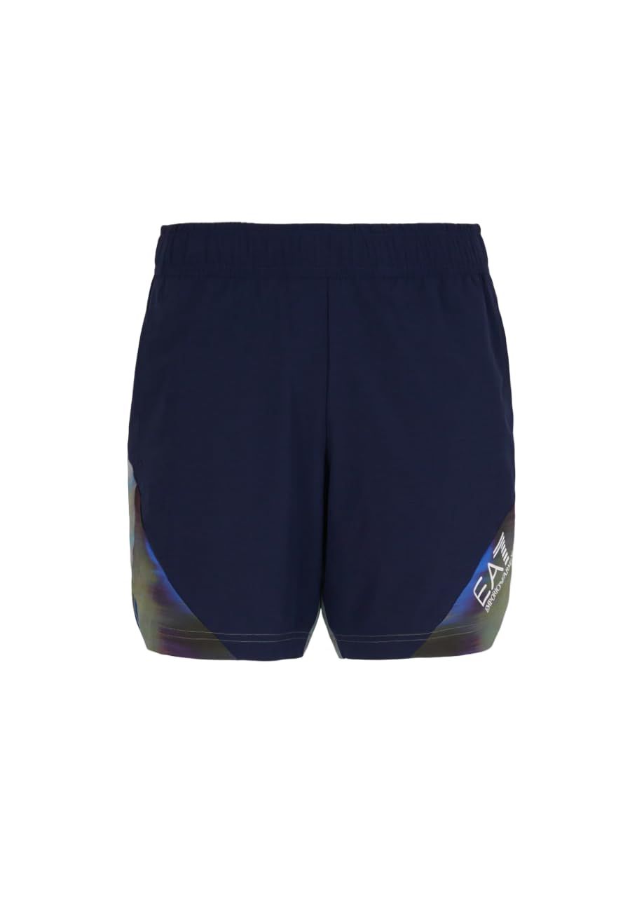 Emporio Armani EA7 Shorts da Uomo Tennis PRO in Tessuto Tecnico VENTUS7-3DPS81 (IT, Testo, L, Regular, Regular, Navy Blue/Multicolor)