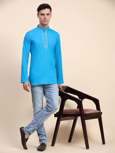 Image of SKAVIJ Men's Cotton Embroidered Kurta Shirt - Long Sleeve Traditional Indian Tunic for Casual