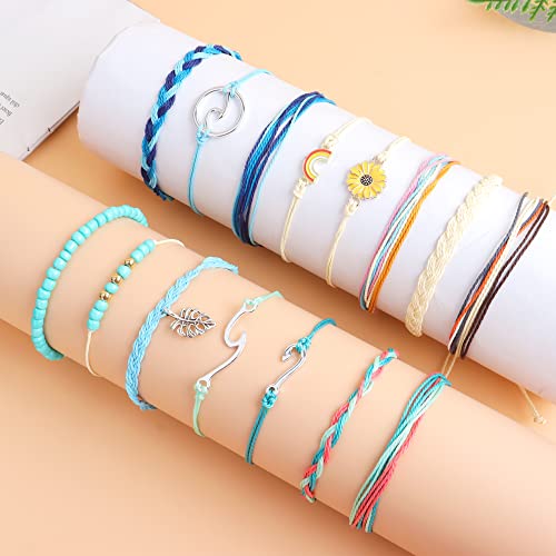 Long Tiantian Sunflower String Bracelets For Teen Girls Ocean Wave Adjustable Waterproof Handmade Friendship Bracelet Trendy Bracelets For Women Bohemian Jewelry Gifts(Lively Maple Set) #TOP4
