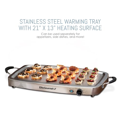 Elite Gourmet EWM-9933 Triple 3 x 2.5 Quart Trays Buffet Server 7.5 Qt Oven Safe Pan Food Warmer, Temperature Control, Clear Slotted Lids, Perfect for Parties, Entertaining & Holidays, Stainless Steel by Elite Gourmet - Image 2