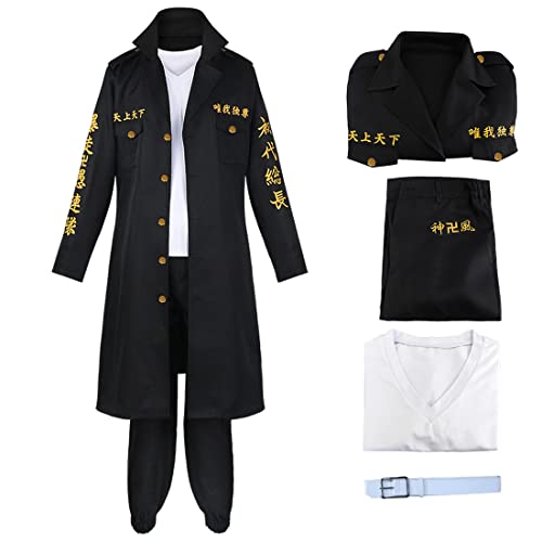 MEADOO Disfraz de anime de Tokyo Revenger para cosplay Manjiro Sano, chamarra con capa negra, uniforme para adultos (M, traje 1)