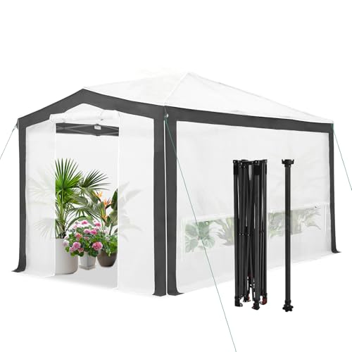 Image of EAGLE PEAK 12x8 Walk in Pop Up Greenhouse, Support Pole, Gray /White