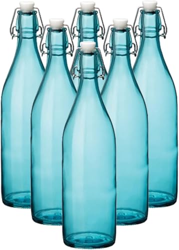 KWARE 6PCS Glass Bottles with Swing Top Brewing Bottles Airtight Preserve Bottles for Home Brewing Oil Vinegar Beer Wine Cider Soda 500ML (SKY BLUE)
