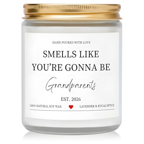 Pregnancy Announcement Gifts for Grandparents 2026, Baby Reveal Surprise Gift for Parents, Funny Pregnancy Reveal Candle, Grandparents to Be Baby Announcement Keepsake, Lavender Scented Candle (7oz)