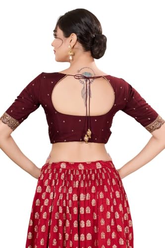 Image of Vamas Women's Silk Padded Self Design Half Sleeve Readymade Saree Blouse (X-1209.ELB)