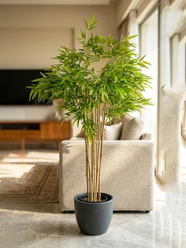 Image of ARICK DECOR 5Ft Artificial Bamboo Tree in Pot, 5ft Realistic Faux Bamboo Silk Plant with Natural Look Canes, Peacock Shaped Floor Decor for Home, Office & Balcony