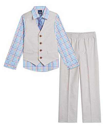 IZOD Baby Boys' 4-Piece Set with Dress Shirt, Pants, Tie, and Vest, Aquatic Pool, 12 Months