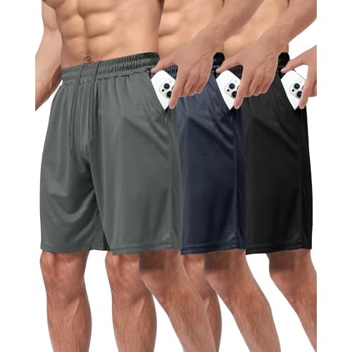 3 Pack Gym Basketball Mens Shorts – Quick Dry Black Workout Athletic Shorts with Pockets for Casual Running (S-6XL)